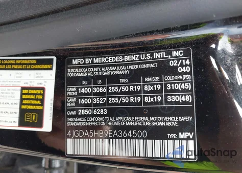 2014 Mercedes-Benz Ml 350 4Matic из США, поврежденный, VIN 4JGDA5HB9EA364500